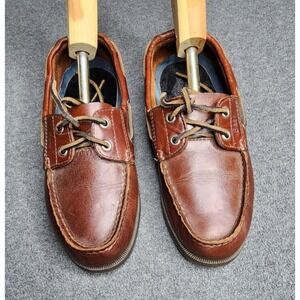 Bass Boat Shoes Mens 7 M‎ Seafarer Brown Leather Casual Slip On Lace Up Low